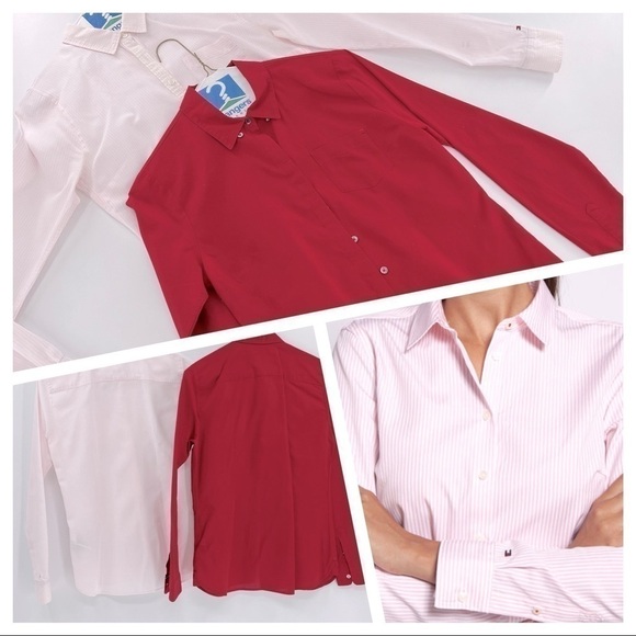 TOMMY HILFIGER WOMENS PINK STRIPED SHIRT BURGUNDY SHIRT 2/38 - Picture 3 of 17